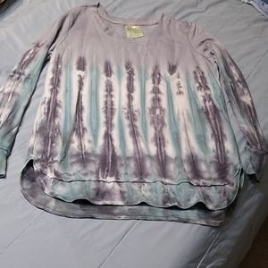 GreenTea Pullover Sweatshirt Tie Dye Gray Green M
